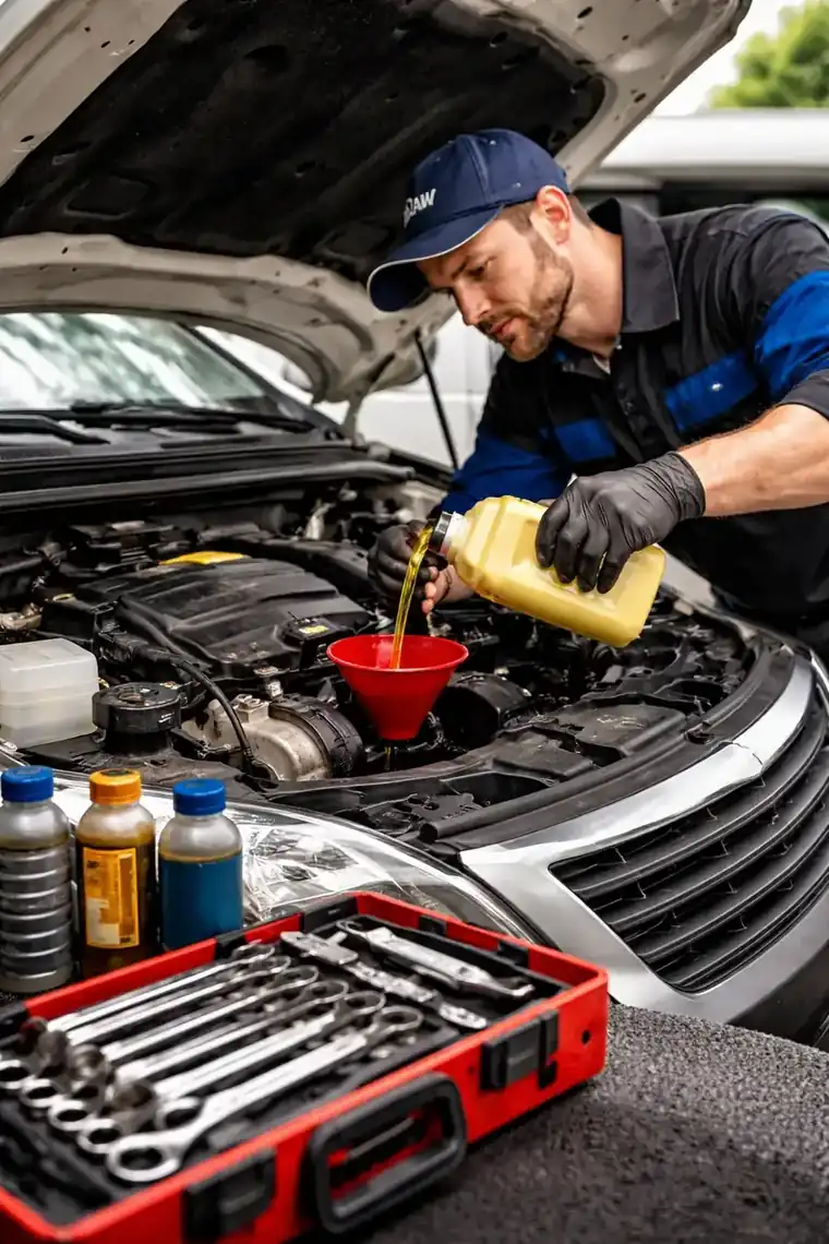 Mobile mechanic performing diagnostics